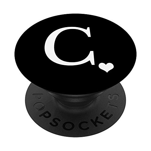 Weiß Schwarz Anfangsbuchstabe C Herz Monogramm Initial C PopSockets PopGrip: Ausziehbarer Sockel und Griff für Handys/Tablets mit Tauschbarem Top von Boujeeco