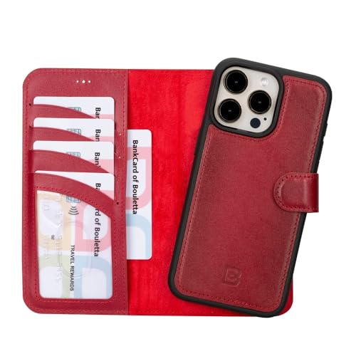 BOULETTA Magsafe Schutzhülle für iPhone 15 Pro Max, kompatibel mit Vollnarbenleder, magnetisch, abnehmbare Folio-Schutzhülle (2-in-1), 4 Kartenhalter mit RFID-Blockierung, 17 cm (6,7 Zoll), von Bouletta