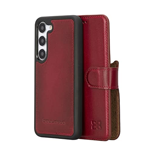 BOULETTA Samsung Galaxy S23 Lederhülle, Handgemachte Galaxy S23 Leder Brieftasche Hülle mit Kartenhalter für Männer und Frauen, RFID Geschützt, Kickstand (Rot) von Bouletta