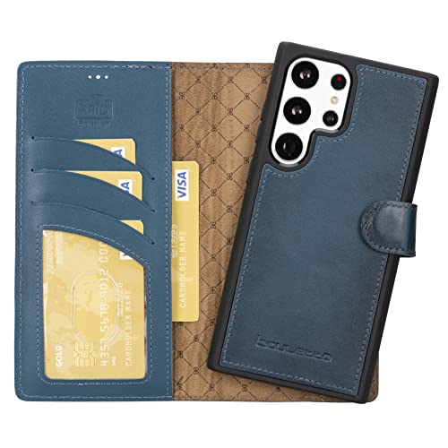 BOULETTA Samsung Galaxy S23 Ultra Lederhülle, Handmade Galaxy S23 Ultra Leder Wallet Case mit Kartenhalter für Männer und Frauen, RFID Geschützt, Kickstand (Blau) von Bouletta