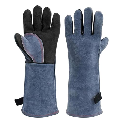 Hitze- und feuerfeste Schweißhandschuhe 16 Zoll / 40 cm – feuerfestes Leder für MIG Flux-Core Drahtschweißer, Schmied, Schornstein, Trockeneishandhabung – Einheitsgröße (blau und schwarz) von Bouncy