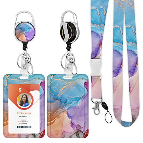 ID Badge Holder mit Lanyard, einziehbare ID Badge Card Holders Abnehmbare Hals Lanyard Strap mit Badge Reel und vertikale ID-Halter für Krankenschwester Studenten (Marble 4) von Boutilon