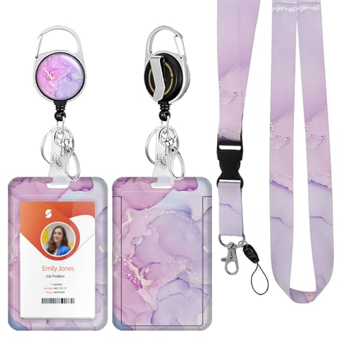 ID Badge Holder mit Lanyard, einziehbare ID Badge Card Holders Abnehmbare Hals Lanyard Strap mit Badge Reel und vertikale ID-Halter für Krankenschwester Studenten (Marble Light Purple) von Boutilon