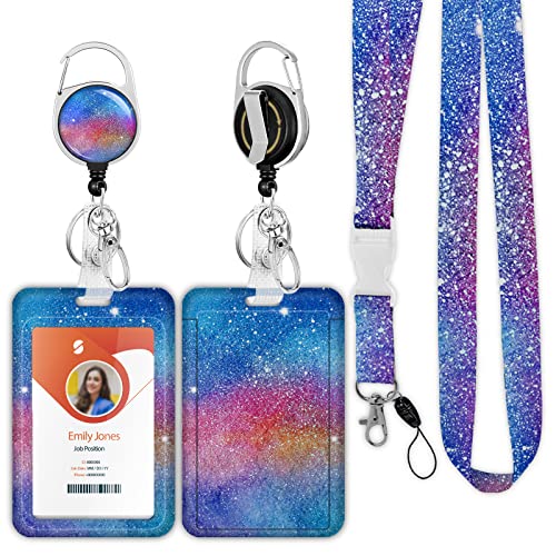 ID Badge Holder mit Lanyard, einziehbare ID Badge Card Holders Abnehmbare Hals Lanyard Strap mit Badge Reel und vertikale ID-Halter für Krankenschwester Studenten (Rainbow Starry Sky) von Boutilon