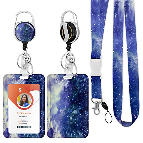 ID Badge Holder mit Lanyard, einziehbare ID Badge Card Holders Abnehmbare Hals Lanyard Strap mit Badge Reel und vertikale ID-Halter für Krankenschwester Studenten (Starry Blue Green) von Boutilon