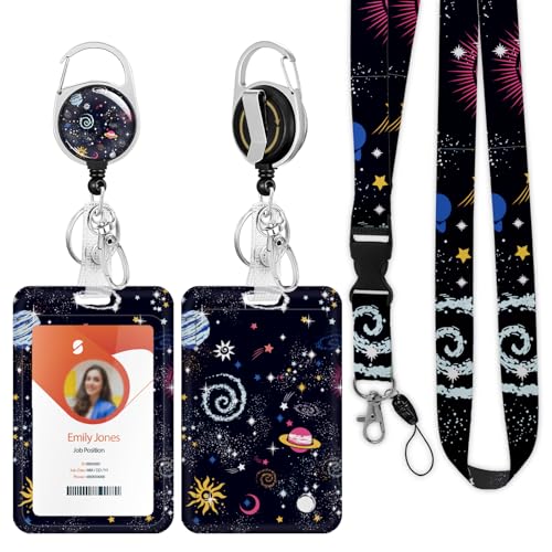 ID Badge Holder mit Lanyard, einziehbare ID Badge Card Holders Abnehmbare Hals Lanyard Strap mit Badge Reel und vertikale ID-Halter für Krankenschwester Studenten (Universe) von Boutilon