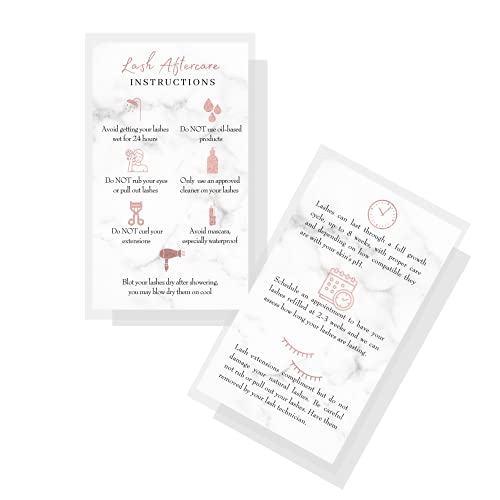 Wimpernverlängerung, Anleitung (evtl. nicht in deutscher Sprache), 50 Stück, 5,1 x 8,9 cm, Visitenkartengröße, Marmor mit nichtmetallischem Roségold-Folien-Design von oumebiu