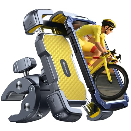Bovemanx Handyhalterung Motorrad, [150mph Wind Anti-vibriert] [7,2 Zoll Großes Telefon freundlich] Fahrrad Handy Halterung Lenker, [5s Installieren] Handyhalter Fahrrad, kompatibel mit iPhone (Gelb) von Bovemanx