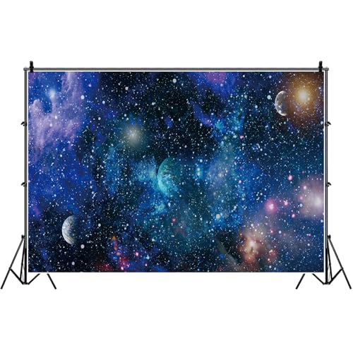 Bovlleetd 220x150cm Sternenhimmel Kulissen Deep Blue Night Outer Space Backdrop für die Fotografie Planet Vastness Universum Fotohintergrund für Geburtstagsfeier Fotostudio Stand Vinyl von Bovlleetd