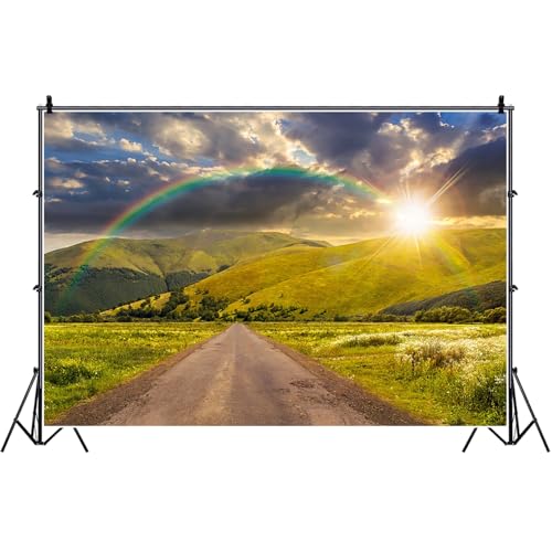 Bovlleetd 300x200cm Mountain Backdrop Sonnenaufgang Regenbogen Landschaft Vinyl Hintergrund für Fotografie Go Camping Traval Urlaub Portrait Photo Booth Requisiten Tapete von Bovlleetd