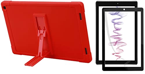 Bowtus Onn 17,8 cm (7 Zoll) Tablet Gen 3 Hülle (Modell 2022), [Ständer] [Hülle für Kinder] stoßfeste Silikonhülle Tablet Schutzhülle Halter Ständer Cover Case für Onn 7 Zoll Tablet (Rot + Glasfolie) von Bowtus