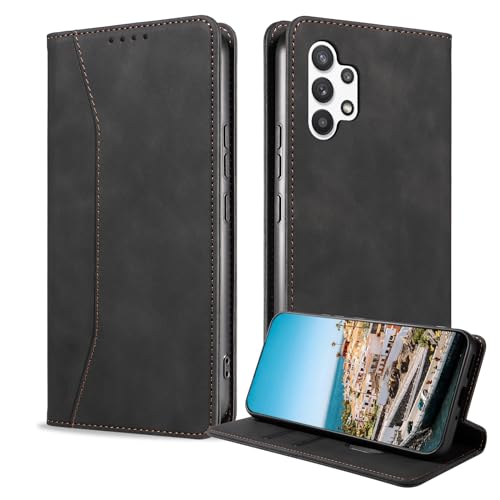 BoxTii Hülle für Samsung Galaxy A32 5G Hülle, PU Leder Brieftasche Klappbar Magnet Kartenfach Standfunktion Schutzhülle für Galaxy A32 5G, Schwarz von BoxTii
