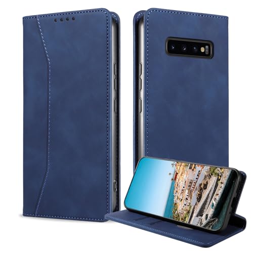 BoxTii Hülle für Samsung Galaxy S10 Hülle, PU Leder Brieftasche Klappbar Magnet Kartenfach Standfunktion Schutzhülle für Galaxy S10, Blau von BoxTii