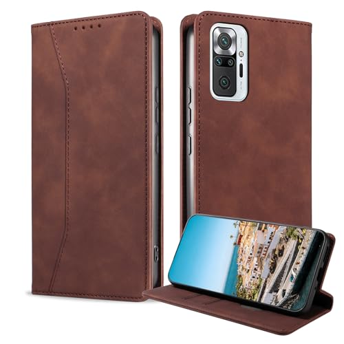 BoxTii Handyhülle für Xiaomi Redmi Note 10 Pro 4G / Redmi Note 10 Pro Max Hülle, Lederhülle Brieftasche Klappbar Magnet Klapphülle Standfunktion Schutzhülle für Redmi Note 10 Pro Max, Dunkel Braun von BoxTii