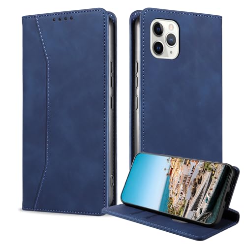 BoxTii Hülle für iPhone 11 Pro Hülle, PU Leder Brieftasche Klappbar Magnet Kartenfach Standfunktion Schutzhülle für iPhone 11 Pro, Blau von BoxTii