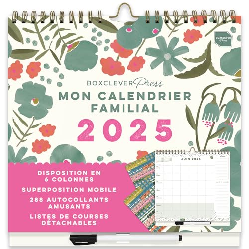 (auf Französisch) Boxclever Press 12-monatiger Familienplaner Kalender 2025. Familienplaner 2025 mit 6 Spalten. Wandkalender 2025 von Jan. - Dez. 25. Familienkalender 2025 von Boxclever Press