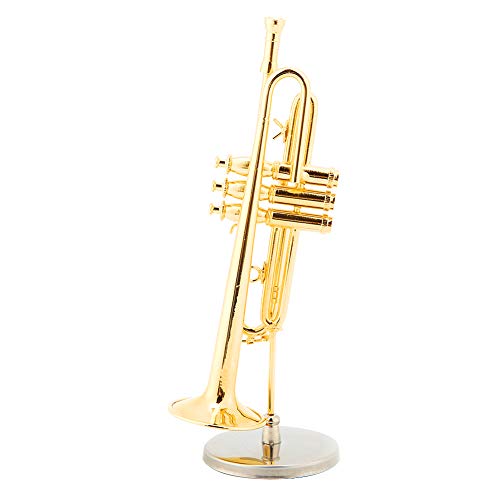 Trompete Miniatur-Trompetenspieler 14×6×5 Miniatur-Trompetenreplik mit Ständer und Gehäuse, Plattiertes Instrumentenmodell, Musikornamente, Kleines Spielzeugtrompetenmodell von Boxwizard