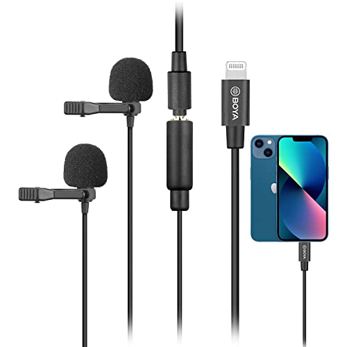 BOYA Dual Lavalier Lightning Mikrofon für iOS iPhone 13 Vlog, 20 ft/6m BY-M2D Dual-Head Revers Universalmikrofon mit Lightning Plug Adapter für iPhone 11 10 X MAC YouTube Video Facebook Live von Boya