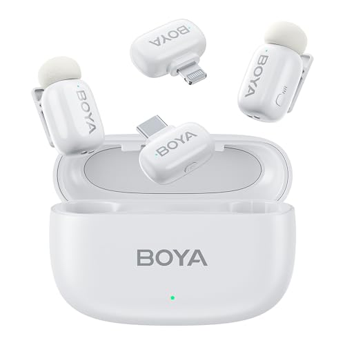 Boyamini Combo Mini Mikrofonmini Handy Kabellos, Lavalier Mikrofon mit Geräuschunterdrückung 48kHz/24 bit 30H Dauer 100m Reichweite, Kompatibel mit iPhone/iPad für YouTube, TikTok, Vlog Aufnahmen von BOYA
