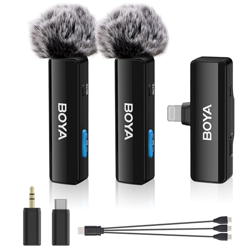 Boya, BOYALINK A2 Kabelloses Lavalier-Mikrofon für iPhone/Android/Kamera-Vlogging, All-in-One-Ansteck-Dual-Mikrofonsystem & Lightning & USB-C-Eingänge für Smartphones/DSLR YouTube Facebook Live (A2) von Boya