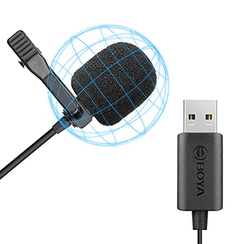 Boya BY-LM40 USB-Lavalier-Mikrofon, Omnidirektionales Kondensatormikrofon für Laptop, PC, MacBook, zum Anklippen, für Videoaufnahmen, Interviews, Skype, Gaming, Fernarbeits-Streaming, Podcasting von Boya