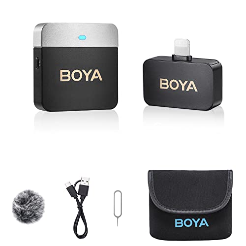 Boya BY-M1V5 Kabelloses Lavalier-Mikrofon, Dual-Mini-iPhone-Mikrofon, Play & Play mit Geräuschunterdrückung und Mono/Stereo für iPhone 14/13/iPad, YouTube/Vlog/Interview/Podcast von Boya