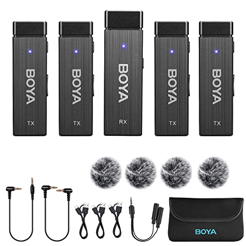 BOYA Kabelloses Lavalier-Mikrofonsystem mit 4 Kanälen, BY-W4 2,4 G, kabellos, 4 Sender und ein Empfänger für DSLR-Kamera, Camcorder, Smartphones, Interview, Vlog, Video, YouTube BOYA Kabelloses Lavalier-Mikrofonsystem mit 4 Kanälen, BY-W4 2,4 G, kabellos, 4 Sender und ein Empfänger für DSLR-Kamera, Camcorder, Smartphones, Interview, Vlog, Video, YouTube von BOYA