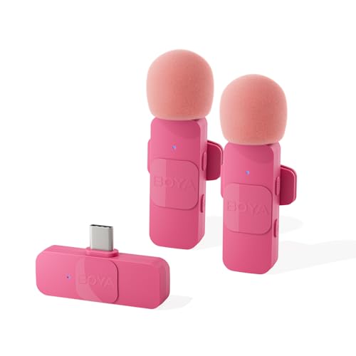 Boya Dual Wireless Lavalier Ansteckmikrofon für Android iPhone 15 Smartphone Laptop - Dual Mini Omnidirektionales USB Typ-C Mikrofon für Interview Podcast Vlog YouTube Live Stream (Pink) von BOYA
