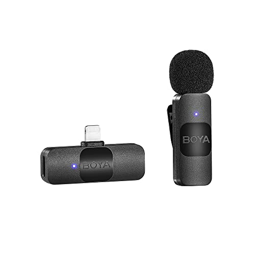 Boya by-V1 Kabelloses Lavalier-Mikrofon für iPhone, 2,4 GHz, Plug-Play, Mini-Clip-On-Mikrofon mit Geräuschunterdrückung, für Vlogging, Video, Podcast, Interview, YouTube-Aufnahme von Boya
