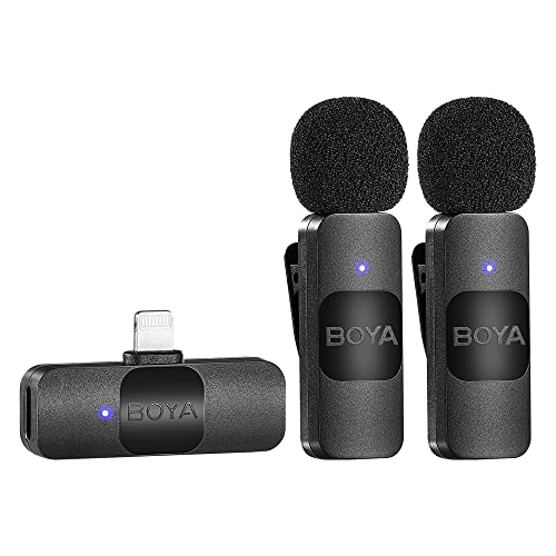 Boya by-V2 Kabelloses Mikrofon für iPhone iPad, 2,4 GHz Plug Play Mini Clip-on Mikrofon für iPhone 14/14 Pro/13/13 Pro/12 iOS Geräte Vlogging YouTube Videoaufnahme Podcast Interview von Boya