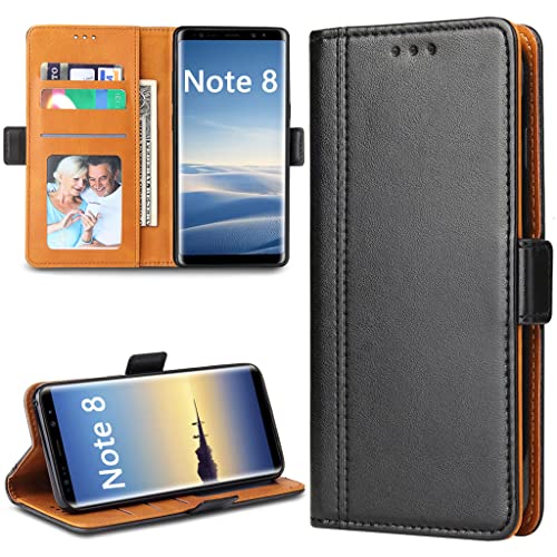 Bozon Galaxy Note 8 Hülle, Leder Tasche Handyhülle für Samsung Galaxy Note 8 Flip Wallet Schutzhülle mit Ständer und Kartenfächer/Magnetverschluss (Schwarz) von Bozon