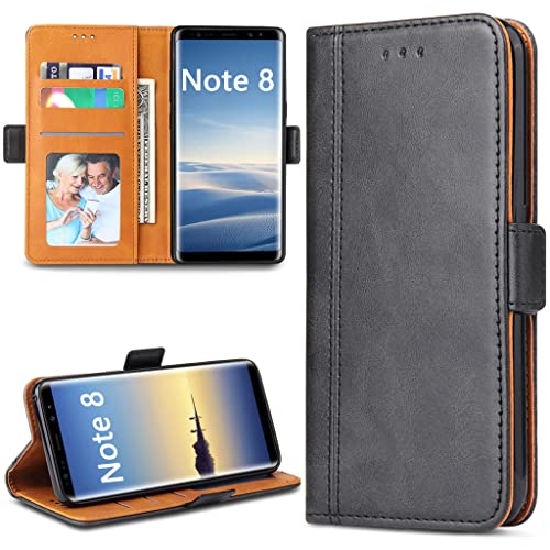 Bozon Galaxy Note 8 Hülle, Leder Tasche Handyhülle für Samsung Galaxy Note 8 Flip Wallet Schutzhülle mit Ständer und Kartenfächer/Magnetverschluss (Schwarz-Grau) von Bozon