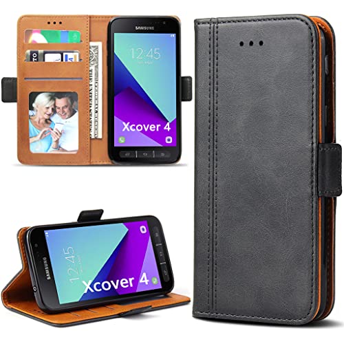 Bozon Samsung Xcover 4 Hülle, Leder Tasche Handyhülle für Samsung Galaxy Xcover 4 Schutzhülle Flip Wallet mit Ständer und Kartenfächer/Magnetverschluss (Schwarz) von Bozon