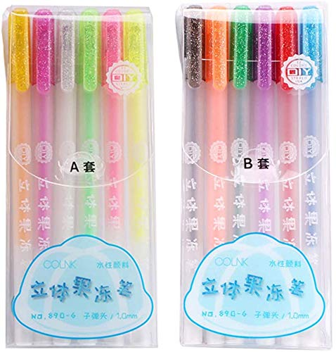Bprtcra 3D Jelly Pen Set, Funkelnd Sortiert Candy Color Gel Pen, Farbige Tinte Kunst Malerei Schreibstifte DIY Zeichnung Graffiti Art Supplies (2 PCS) von Bprtcra