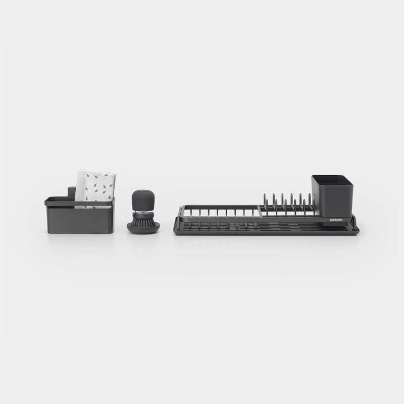 Brabantia Abtropfgestell-Set - Abtropfer - Rack - Freistehend - Besteck - Geschirrspülmittel - Trinkbehälter - Utensilien - Schwarz - Rechteck (660184) von Brabantia