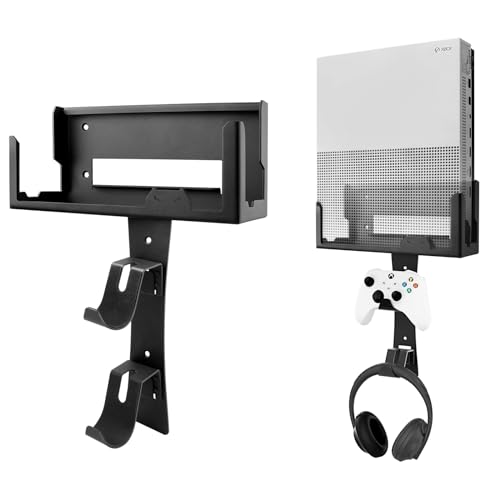 BracNova Wandhalterung für Xbox One S, Stahl, Wandhalterung, Regalständer mit abnehmbarem Controller-Halter und Kopfhörerhaken (nicht für Xbox Serie S) von BracNova
