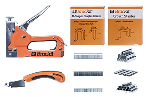 Brackit 5-in-1 Handtacker, Tacker für holz, inkl. 1.500 Klammern für Holz regulierbare Schusskraft manueller Holztacker mit Tackernägeln Tackerpistole Edelstahl U-Klammer-Nagel T-Nagel Rund-Nagel Brackit 5-in-1 Handtacker, Tacker für holz, inkl. 1.500 Klammern für Holz regulierbare Schusskraft manueller Holztacker mit Tackernägeln Tackerpistole Edelstahl U-Klammer-Nagel T-Nagel Rund-Nagel von Brackit