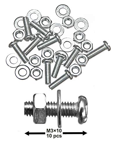 Packung mit 10 Sets M3 x 10 mm (1/8 Zoll x 13/32 Zoll) Schrauben, Muttern und Unterlegscheiben – Stahl-Rundkopf-Design – hochwertig für den privaten und industriellen Gebrauch von Brackit