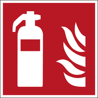 Brady, ISO 7010 PIC F001, B-7541, ISO Sicherheitskennzeichnung - Feuerlöscher, Laminierter Polyester, Weiß auf Rot, 200 x 200 mm, Quadratisch, Dauerhafter Acrylklebstoff (1 Schild) (816880) von Brady