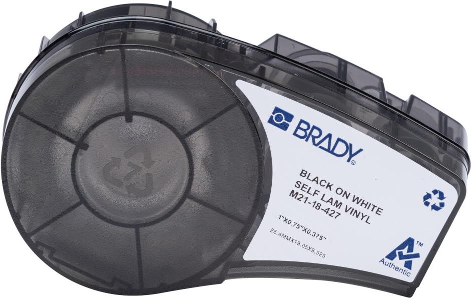 Brady, M21-18-427, Vinyl, selbstlaminierend, Schwarz auf weiß/Transparent, 25.40 x 9.53 (19.05) mm, Kabeldurchmesser 1.52 - 5.05 mm, permanent (121 E.) (152084) von Brady