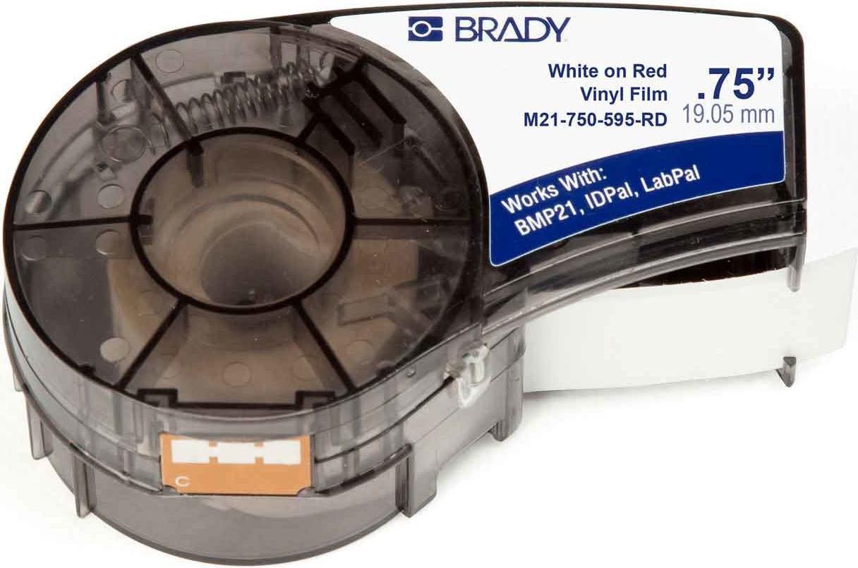 Brady, M21-750-595-RD-WT, Vinyl, Weiß auf Rot, 19,05mm x 6,4m, permanent, endlos (142801) von Brady