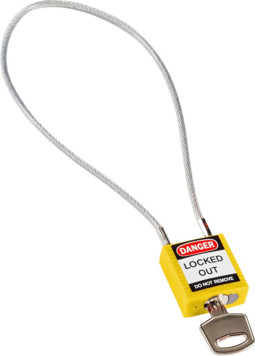 Brady, kompaktes Sicherheitsschloss Nylon mit Kabelbügel, Gelb, 400mm Kabellänge, 4,7mm PVC-beschichtetes Kabel (Keyed Different) (1er Pack) (146125) von Brady
