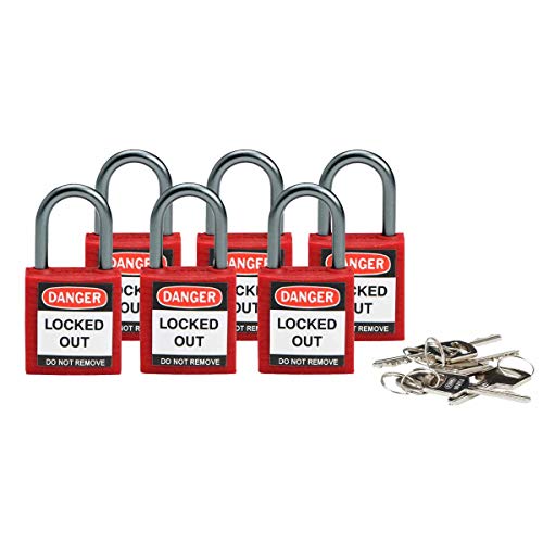 Brady 118926 Sicherheitsschloss mit Schlüssel, Rot, 6 Schlösser von Brady