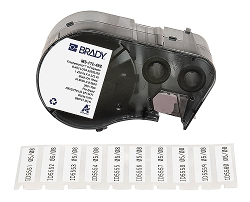 Brady FreezerBondz™ Polyester-Etiketten für Etikettendrucker BMP51/BMP53/M511-360, selbstklebende Druckeretiketten, Schwarz auf Weiß, 31,75 mm (B) x 9,53 mm (H), M5-112-492 von Brady