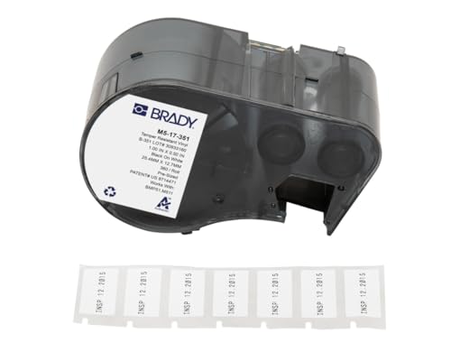 Brady Manipulationssicheres Vinyl-Vorgefertigte Etiketten für Etikettendrucker BMP51/BMP53/M511 - 360 Klebeetiketten - Schwarz auf Weiß (25,40 mm (B) x 12,70 mm (H)) - M5-17-351 von Brady