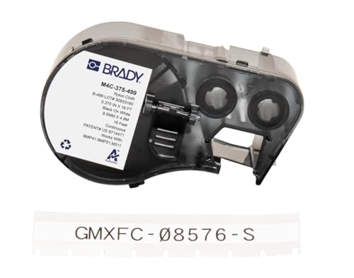 Brady Nylongewebe-Etikettenband für Etikettendrucker BMP41/BMP51/BMP53/M511 - Klebeetiketten - Schwarz auf Weiß (9,53 mm (B) x 4,88 m (L)) - M4C-375-499 von Brady