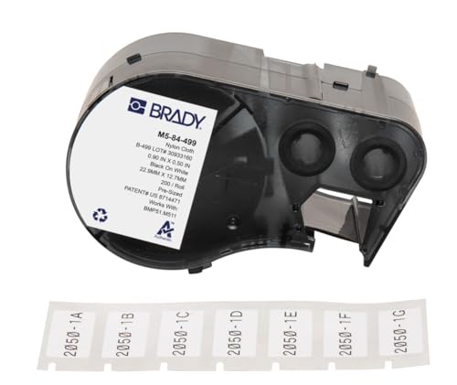 Brady Nylongewebe-Vorgefertigte Etiketten für Etikettendrucker BMP51/BMP53/M511 - 200 Klebeetiketten - Schwarz auf Weiß (22,86 mm (B) x 12,70 mm (H)) - M5-84-499 von Brady