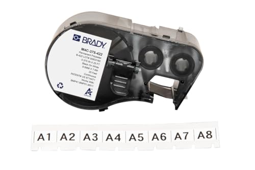 Brady Polyester-Etikettenband für Etikettendrucker BMP41/BMP51/BMP53/M511 – Selbstklebende Druckeretiketten – Schwarz auf Weiß (9,53 mm (B) x 7,62 m (L)) – M4C-375-422 von Brady