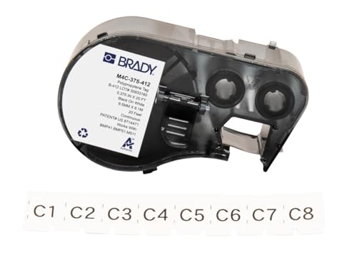 Brady Polypropylen-Etikettenband für Etikettendrucker BMP41/BMP51/BMP53/M511 - Klebeetiketten - Schwarz auf Weiß (9,53 mm (B) x 6,10 m (L)) - M4C-375-412 von Brady