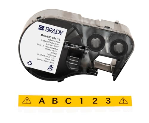 Brady Reflektierendes-Etikettenband für Etikettendrucker BMP41/BMP51/BMP53/M511 - Klebeetiketten - Schwarz auf Gelb (12,70 mm (B) x 6,10 m (L)) - M4C-500-584-YL von Brady
